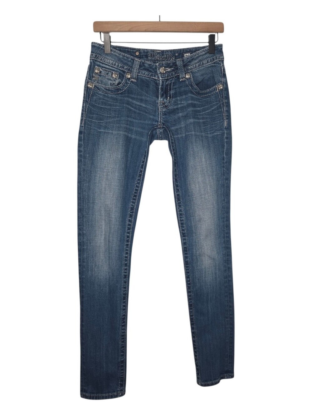 Miss Me Womens Y2K Rhinestone Studded Low Rise Skinny Denim Jeans Size 26